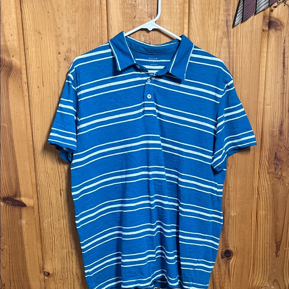 Falls Creek Men's Blue and White Striped Polo Shirt